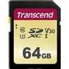 Transcend 500S - Scheda di memoria flash - 64 GB - Classe video V30 / UHS-I U3 / Classe10 - SDXC UHS-I