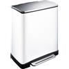 EKO - Cestino a pedale E-Cube Recycling 28+18 litri - Acciaio inox Plastica - Bianco, acciaio inox opaco