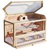 Wiltec Gabbia per roditori Wiltec XXL a 3 livelli, esagonale, 1150 x 600 x 580 mm, in legno, con coperchio incernierato e finestra di visualizzazione, gabbia per piccoli animali gabbia per topi gabbia per criceti