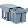 Relaxdays Cestino da cucina da incasso, estraibile, sistema di raccolta rifiuti per mobile base, plastica, 4 contenitori da 8 l ciascuno, L x P x A: 35,1 x 34,3 x 48 cm, grigio