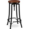Relaxdays Sgabello da bar in stile industriale, sgabello girevole da bancone, sgabello vintage alto, regolabile in altezza fino a 77,5 cm, nero/marrone