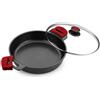 BRA Premiere - Casseruola bassa 36 cm, in fusione di alluminio, rivestimento antiaderente rinforzato a tre strati, 2 manici in silicone rimovibili, adatta a tutti i tipi di cucina, compresa l'induzione, colore rosso