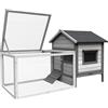 Wiltec Conigliera Wiltec grigio chiaro 1460 x 750 x 830 mm con recinto libero e riparo in legno rialzato, gabbia per conigli a 2 piani, conigliera per piccoli animali