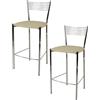 STOCK LINE t m c s Tommychairs - Set di 2 sgabelli da bar moderni ELEGANCE per cucina e sala da pranzo, struttura robusta in acciaio cromato, sedile imbottito rivestito in Pelle finta nel colore lino