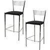 STOCK LINE t m c s Tommychairs - Set di 2 sgabelli da bar moderni ELEGANCE per cucina e sala da pranzo, struttura robusta in acciaio cromato, sedile imbottito rivestito in Pelle finta nera