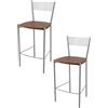 STOCK LINE t m c s Tommychairs - Set di 2 sgabelli da bar moderni ELEGANCE per cucina e sala da pranzo, struttura robusta in acciaio laccato, colore alluminio, sedile in legno laccato color ciliegio
