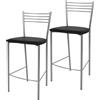STOCK LINE t m c s Tommychairs - Set di 2 sgabelli da bar moderni ELENA per cucina e sala da pranzo, struttura robusta in acciaio laccato, colore alluminio, sedile imbottito rivestito in Pelle finta nera