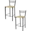 STOCK LINE t m c s Tommychairs - Set di 2 sgabelli da bar moderni ELEGNACE per cucina e sala da pranzo, struttura robusta in acciaio laccato, colore nero, sedile imbottito rivestito in PELLE D'ARTE nel colore lino