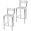 STOCK LINE t m c s Tommychairs - Set di 2 sgabelli da bar moderni ELENA per cucina e sala da pranzo, struttura robusta in acciaio cromato, sedile imbottito rivestito in Pelle finta bianca