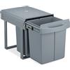 Relaxdays Cestino da cucina a incasso a 3 scomparti, estraibile, per mobile base, 20 l e 2x 10 l, 41,3x34x51,8 cm, grigio