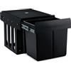 Relaxdays Cestino da incasso a 3 scomparti, estraibile, cestino da cucina per mobile base, 15 l e 2 x 8 l, 35,1 x 34,3 x 48 cm, nero