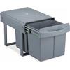Relaxdays Cestino da cucina a scomparsa a 2 scomparti, estraibile, da incasso sotto pensile, 2x15 litri, 34,6 x 34 x 51,8 cm, grigio