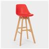 Superstool Willis Sgabello alto in legno con cuscino, design scandinavo per bar e cucina - rosso
