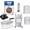 Genius Nicer Dicer Speed Set 9 pezzi - Affettatrice manuale regolabile con 3 inserti, supporto per alimenti e vassoio di raccolta da 550 ml | Grattugia per parmigiano, grattugia a Julienne e affettatrice a V