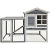 Wiltec Conigliera Wiltec grigio-bianco 1220 x 630 x 920 mm con recinto libero e riparo in legno rialzato, gabbia per conigli a 2 piani, conigliera per piccoli animali