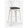 AHD Amazing Home Design Sgabello da bar in acciaio con schienale in legno in stile industriale Steel Wood Back - Bianco