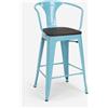 AHD Amazing Home Design Sgabello da bar in acciaio con schienale in legno in stile industriale Steel Wood Back - Azzurro