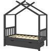 vidaXL Letto per bambini con cassetto in pino massiccio grigio scuro 70x140 cm