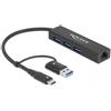 DELOCK 3 Port USB 3.2Gen1 Hub Gigabit LAN USB Typ-C o. Typ-A