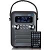 Lenco PDR-051BKSI - Radio FM DAB+ portatile con Bluetooth® e ingresso AUX, batteria ricaricabile - Nero