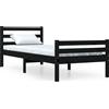 vidaXL Letto in legno massiccio nero 100x200 cm