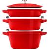 Staub Set di pentole Staub, 3 pezzi | rotonde | in ghisa | rosso ciliegia