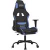 vidaXL Sedia da gaming vidaXL con poggiapiedi, tessuto nero e blu