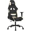 vidaXL Sedia da gaming vidaXL con poggiapiedi, tessuto nero e crema