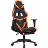 vidaXL Sedia da gaming vidaXL con funzione massaggio e poggiapiedi, nera e arancione, in ecopelle