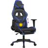 vidaXL Sedia da gaming vidaXL con funzione massaggio e poggiapiedi, in Pelle finta nera e blu