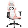 vidaXL Sedia da gaming vidaXL con funzione massaggio e poggiapiedi, in ecopelle bianca e rosa