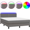 vidaXL Letto boxspring con materasso e LED grigio 140x200 cm in ecopelle