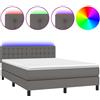 vidaXL Letto boxspring con materasso e LED grigio 140x200 cm in ecopelle