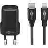 Goobay 64574 Set di ricarica Lightning/USB-C™ PD (30 W), nero - Adattatore di alimentazione USB-C™ da 30 W con cavo da USB-C™ a Lightning per iPhone 12, ad es