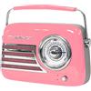 Madison Sound Tragbares Nostalgie Radio FREESOUND-VR40P con Bluetooth USB e FM 30W rosa