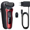 Braun Rasoio Elettrico 61-R1000S Wet e Dry senza Fili Testina Oscillante SensoFlex Rosso Nero