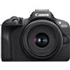Canon EOS R100 + Kit RF-S 18-45mm F4.5-6.3 IS STM, 24,1 MP, 6000 x 4000 Pixel, CMOS, 4K Ultra HD, 309 g, nero