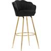 MAURO FERRETTI Sgabello Bar Vienna Glam Nero e Oro - Sgabello Alto in Velluto con Gambe a Petalo in Metallo Dorato, Altezza Seduta 90 cm