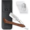 Störtebekker Shaving Accessories Rasoio Störtebekker® con manico in legno e custodia in pelle fatta a mano (nero) - set da barba con 10 lamette, custodia da viaggio - rasoio a lame intercambiabili