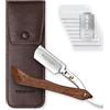 Störtebekker Shaving Accessories Rasoio Störtebekker® con manico in legno e custodia in pelle fatta a mano (café) - set da barba con 10 lamette, custodia da viaggio - rasoio a lame intercambiabili