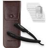 Störtebekker Shaving Accessories Rasoio Störtebekker nero in astuccio in pelle realizzato a mano (Café) - Set da barba con 10 lamette, astuccio da viaggio - Coltello a lama intercambiabile