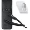 Störtebekker Shaving Accessories Störtebekker® Rasoio nero con custodia in pelle fatta a mano (nero) - Set da barba con 10 lamette, custodia da viaggio - Rasoio a lame intercambiabili