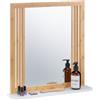 Relaxdays Specchio da bagno con ripiano, bambù e MDF, rettangolare, A x L x P: 56,5 x 54 x 10 cm, specchio da appendere, naturale/bianco