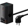 Baseus Caricabatterie di rete Baseus PowerCombo Digital PowerStrip, 2 prese CA, 1x USB-C, 1x USB-A, cavo USB-C retrattile, 65W, lunghezza cavo 1,5 m, nero