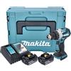 Makita DHP 489 RTJ 18 V 73 Nm Trapano avvitatore a percussione a batteria senza spazzole + 2 batterie da 5,0 Ah + caricabatterie + Makpac