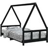 vidaXL Letto per bambini nero 90x190 cm in legno di pino massiccio