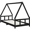 vidaXL Letto per bambini nero 90x200 cm in legno di pino massiccio