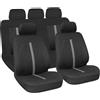 LAMPA Set coprisedili Stinger auto 3+3 chiusure lampo 5 copripoggiatesta neri