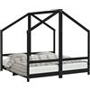 vidaXL Letto per bambini nero 2x(80x160) cm in legno di pino massiccio