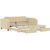 vidaXL Lettino allungabile con cassetti crema 90x200 cm in tessuto